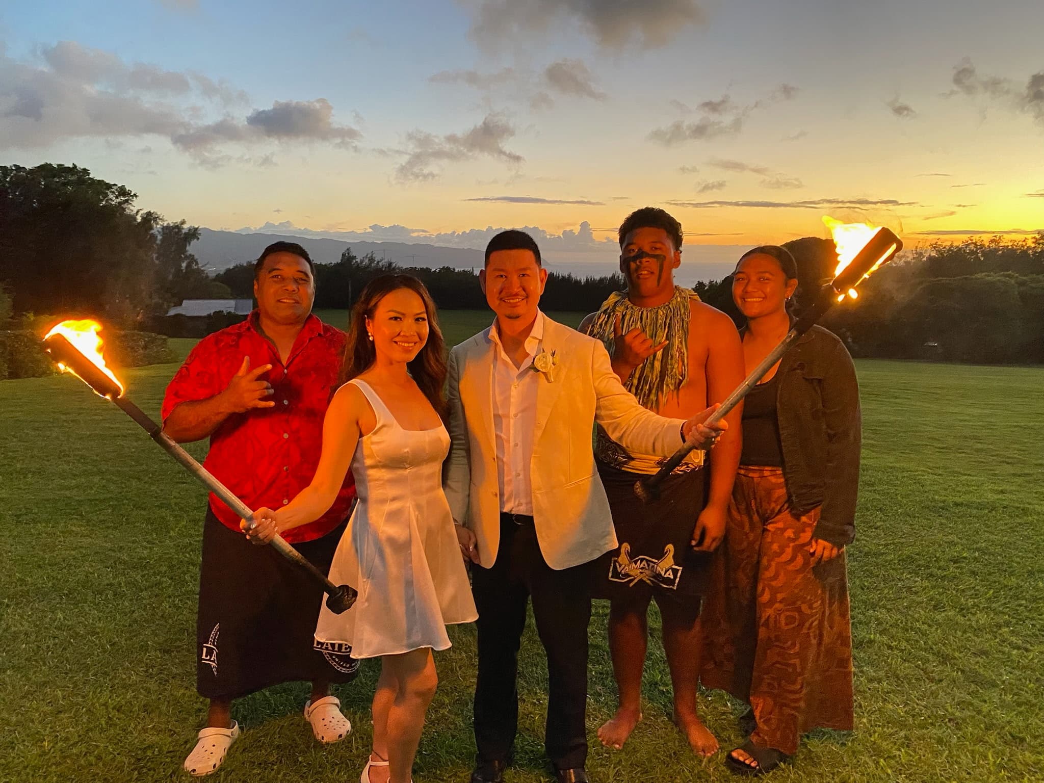 Fire knife performance at sunset